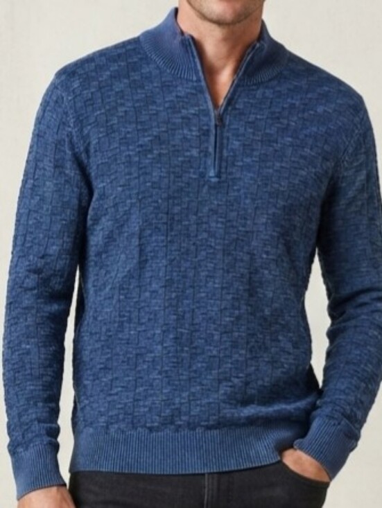 Robert Graham Other - Robert Graham Men's Textured Navy Zip-Up Sweater, 100% Cotton, XL NWT $198